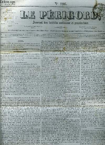 LE PERIGORD JOURNAL DES INTERETS NATIONAUX ET PROVINCIAUX N196 1844 - Prigueux - considrations sur la position actuelle de l'piscopat franais - chronique locale - ouverture du grand caf de Paris etc.