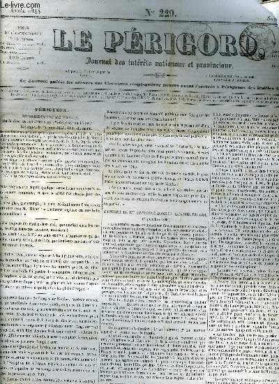 LE PERIGORD JOURNAL DES INTERETS NATIONAUX ET PROVINCIAUX N229 1844 - Prigueux bombardement de Tanger - mmoire lu et approuv dans le conseil du roi - un spulcre vide lgende norwgienne - encore les dotations - a la France etc.