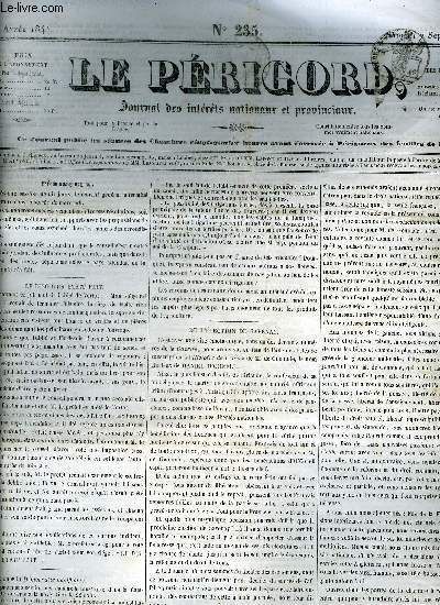 LE PERIGORD JOURNAL DES INTERETS NATIONAUX ET PROVINCIAUX N235 1844 - Prigueux - de l'lection de Savnay - une lady au srail - chronique locale - conseil gnral de la Dordogne - bourse du 4 septembre 1844 - Algrie les drapeaux conquis  la bataille