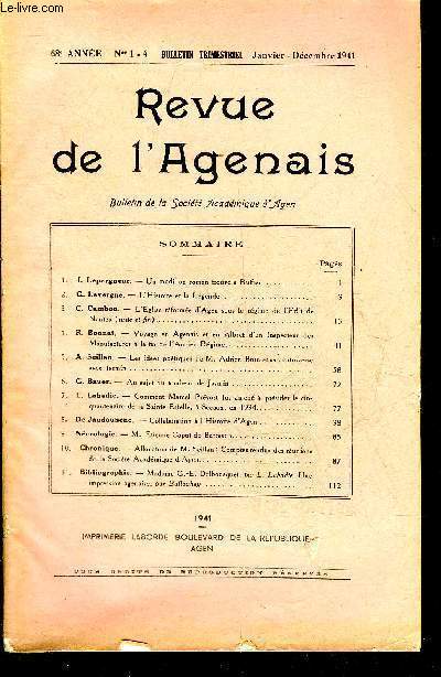 REVUE DE L'AGENAIS - 68EME ANNEE - N 1-4 - Un modillon roman trouv  Ruffiac par Lepargneur - l'histoire et la lgende par Lavergne - l'glise rforme d'Agen sous le rgime de l'Edit de Nantes (suite et fin) par Cambon etc.