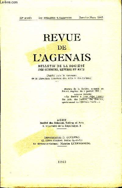 REVUE DE L'AGENAIS - 89EME ANNEE - N 1 - Hommage de Mgr Johan  M.Marcel Massip - les deux enceintes fortifies de la Sauvetat de Caumont par Charbonneau - Nrac notes sur la Garenne par Lagrange Ferregues - autour de l'oecotrie par Lagrange Ferregues .