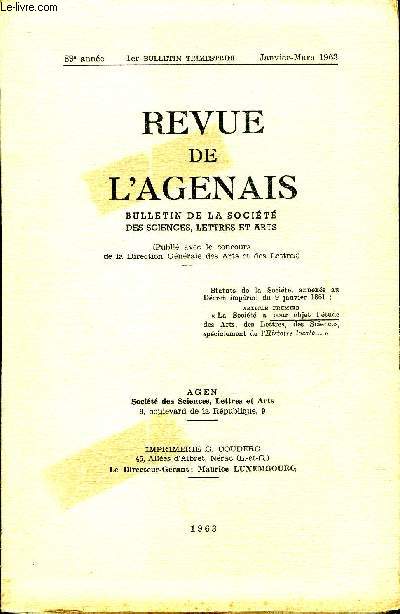 REVUE DE L'AGENAIS - 89EME ANNEE - N 1 - Hommage de Mgr Johan  M.Marcel Massip - les deux enceintes fortifies de la Sauvetat de Caumont par Charbonneau - Nrac notes sur la Garenne par Lagrange Ferregues - autour de l'oecotrie par Lagrange Ferregues .