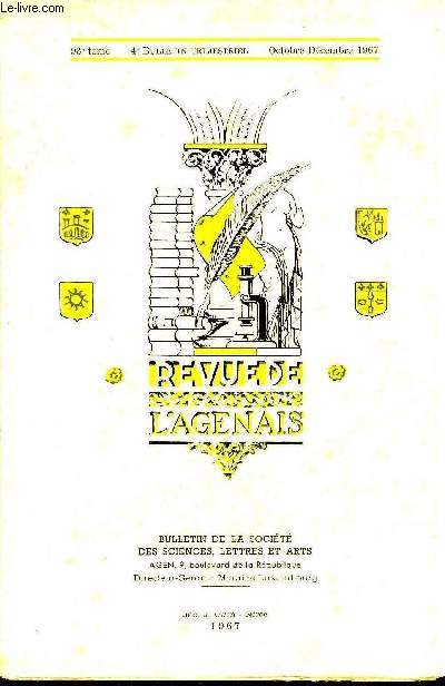 REVUE DE L'AGENAIS - 93EME ANNEE - N 4 - Table mthodique des 16 premires annes 1874-1889 - archologie mdivale nouveaux sarcophages et objet antique dcouverts  Moustiers par Charbonneau - l'infortune d'un Marmandais par Lagrange Ferregues etc.