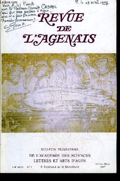 REVUE DE L'AGENAIS - 124EME ANNEE - N 1 - De la fondation en 819 de l'Abbaye de Conques par Louis le Pieux roi d'Aquitaine  la translation des reliques de Sainte Foy d'Agen par Blay - les glises romanes et gothiques du canton de Laplume par Gadrat .