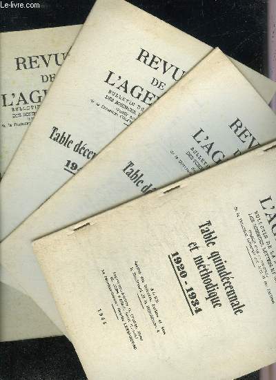 REVUE DE L'AGENAIS - TABLE DECENNALE ET METHODIQUE 1920 A 1965 EN 4 FASCICULES.
