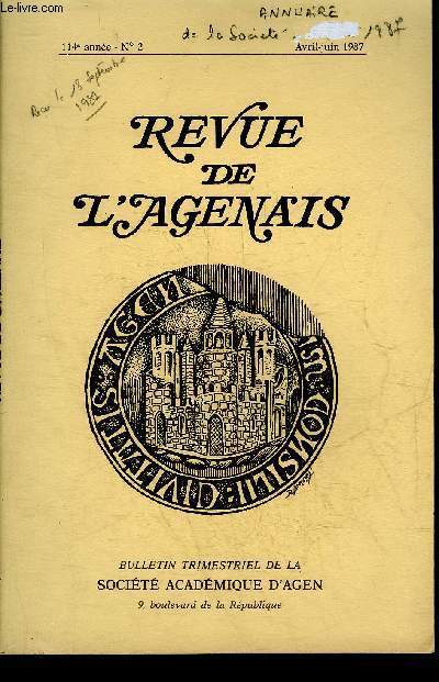 REVUE DE L'AGENAIS - ANNUAIRE DE LA SOCIETE ACADEMIQUE D'AGEN ANNEE 1987.