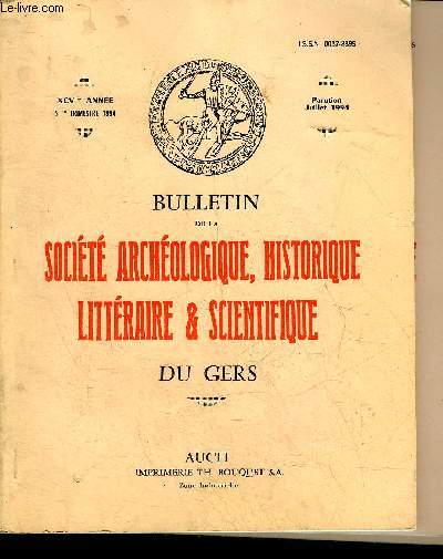 BULLETIN DE LA SOCIETE D'HISTOIRE ET D'ARCHEOLOGIE DU GERS - 2EME TRIMESTRE - 95EME ANNEE - Quelques rflexions  propos de l'inventaire aprs dcs du marquis Anne Marie d'Aignan d'Orbessan - Bautian Mazres petites seigneuries en Fezensac par Castex .