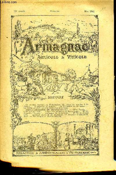 L'ARMAGNAC AGRICOLE ET VITICOLE 23E ANNEE MAI 1941 - Le sorgho sucrier - fabrication du sirop de sorgho  la ferme - confitures et geles - le broussin de la vigne - le trfle en vert - les chenilles bourrues.