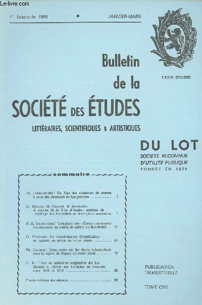 Bulletin de la Socit des tudes littraires, scientifiques & artistiques du Lot - 1er fascicule 86 janv. mars - Tome CVII - De l'art des chasseurs de rennes  celui des chasseurs de kangourous - A propos de la frise d'Assier