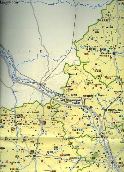 UNE CARTE TOURISTIQUE DE MIDI PYRENEES EN COULEURS D'ENVIRON 54 X 83 CM.