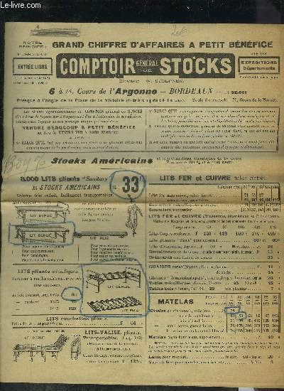 BROCHURE PUBLICITAIRE DE 6 PAGES : COMPTOIR GENERAL DE STOCKS GRAND CHIFFRE D'AFFAIRES A PETIT BENEFICE - JUIN 1929.