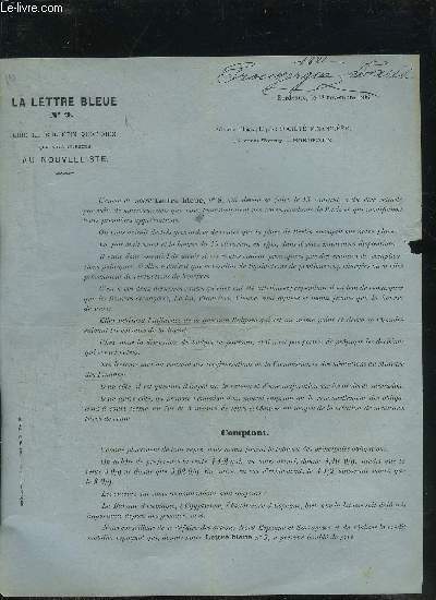 UNE LETTRE DE 2 PAGES IMPRIMEES : LA LETTRE BLEUE N9 BORDEAUX LE 18 NOVEMBRE 1886 - SOCIETE FINANCIERE BORDEAUX.