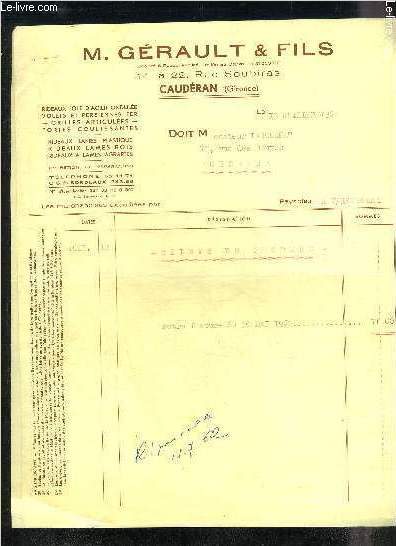 LOT DE 2 FACTURES DE M.GERAULT & FILS 14 A 22 RUE SOUBIRAS CAUDERAN (GIRONDE) - DATANT DU 13 JUILLET 1962 - DESTINEE A MONSIEUR LAHOURNAT.
