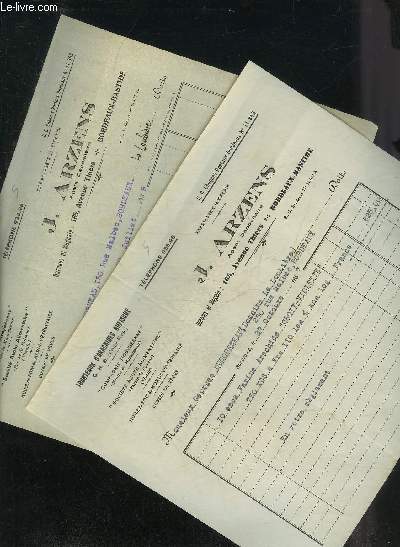 LOT DE DEUX FACTURES DE J.ARZENS - DATANT DE 1937-1938 - DESTINEE A MONSIEUR GEORGES DUCOURNEAU.