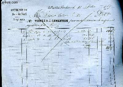 UNE FACTURE DE VERGEZ & J.CAMENTRON ENTREPOT DE BOIS DU NORD - DATANT DE 1869 - DESTINEE A TRABUT CUSSAC.