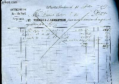 UNE FACTURE DE VERGEZ & J.CAMENTRON ENTREPOT DE BOIS DU NORD - DATANT DE 1869 - DESTINEE A TRABUT CUSSAC.