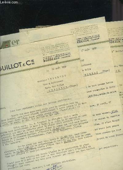 LOT DE 5 LETTRES SIGNEES DE GUILLOT & CIE BORDEAUX - DATANT DE 1952 - DESTINEE A MONSIEUR CHABBERT .