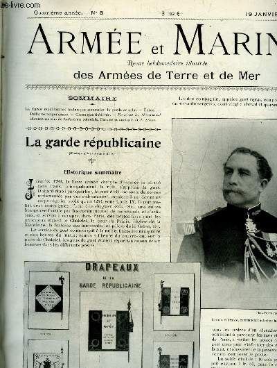 ARMEE ET MARINE N3 4EME ANNEE 19 JANVIER 1902 - La garde rpublicaine : historique sommaire, la garde impriale - echos - petite correspondance - chronique thtrale - en avant les Marsouins ! chanson marche de l'infanterie coloniale paroles et musique