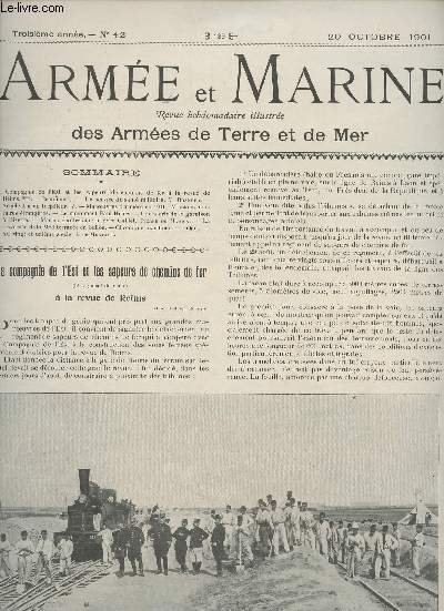 Arme et Marine N42 3eme anne, 20 octobre 1901 - La compagnie de l'Est et les sapeurs de chemins de fer  la revue de Reims - Rectifions ! - Le service de sant militaire - Accident  un torpilleur - Manoeuvres d'armes en 1901 : missions militaires t