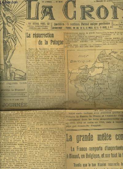 LA CROIX N9640 35E ANNEE 1914 - La rsurrection de la Pologne - la grande mle commence la France remporte d'importants succs  Dinant en Belgique et sur tout le front lorrain - succs  Blamont Cirey - nos aviateurs  Metz etc.