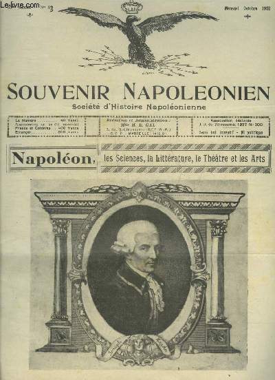 SOUVENIR NAPOLEONIEN N 53 OCTOBRE 1952 - Napolon et la musique (suite et fin) par Henry Lachouque - monuments et oeuvres d'art  la gloire d'Austerlitz discours de Jean Bourguignon - souvenirs napoloniens en Roussillon etc.