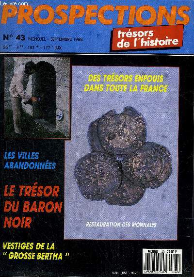 TRESORS DE L'HISTOIRE N43 SEPTEMBRE 1988 - Le golden sabre de tesoro - la ville de Brandes par Pierre Jarnac - les chteaux disparus d'Ile de France par Paul Poivert - les dpots du baron des adrets par Paul Guimard etc.