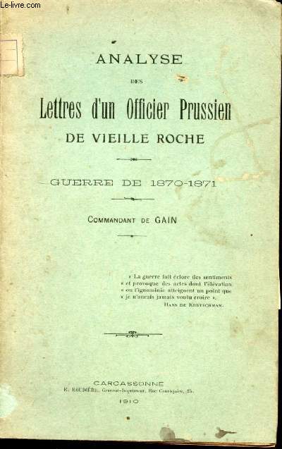 Analyse des Lettres d'un Officier Prussien de Vieille Roche. Guerre de 1870-1871.