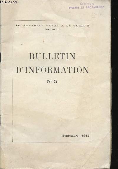 Bulletin d'Information N 5 de Septembre 1941.