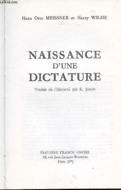 Naissance d'une dictature -