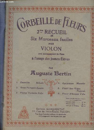 Corbeille de fleurs - 2e recueil de Six morceaux faciles pour violon avec accompagnement de piano  l'usage des jeunes lves