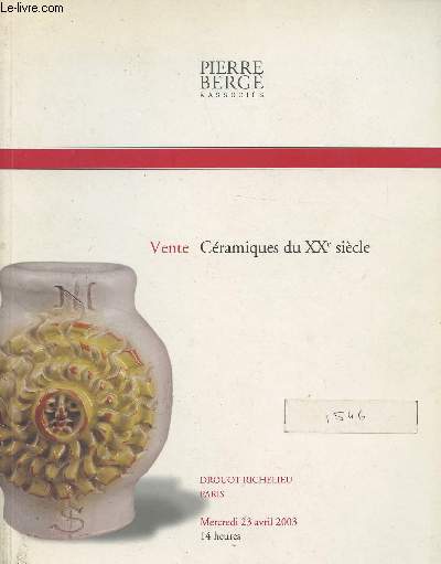 Vente aux enchres - Cramiques du XXe sicle - Drouot Richelieu - Mercredi 23 avril 2003