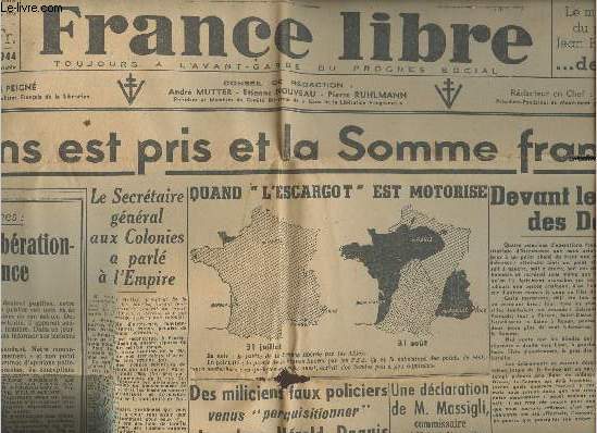 France Libre - 4e annen174 Vendredi 1er septembre 1944 - Amiens est pris et la Somme franchie - Le secrtaire gnral aux Colonies a parl  l'Empire - Quand 