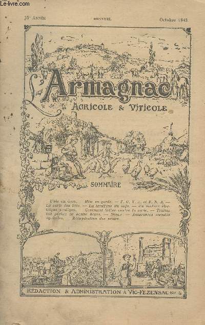 L'Armagnac agricole & viticole - 25e anne Oct. 1943 -