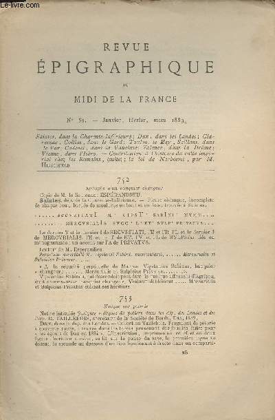 Revue Epigraphique du Midi de la France, n52 - Janv. fv. mars 1889 -