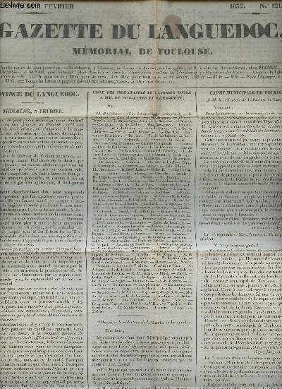 Gazette du Languedoc, mmorial de Toulouse - 2e anne - 1832, Vendredi 3 fvrier - n121 - Liste des signataires de l'adresse vote  MM. de Fitz-James et Dreux-Brz - Caisse municipale de Toulouse - Chambre des dputs - Paris, 28 janvier, affaires de