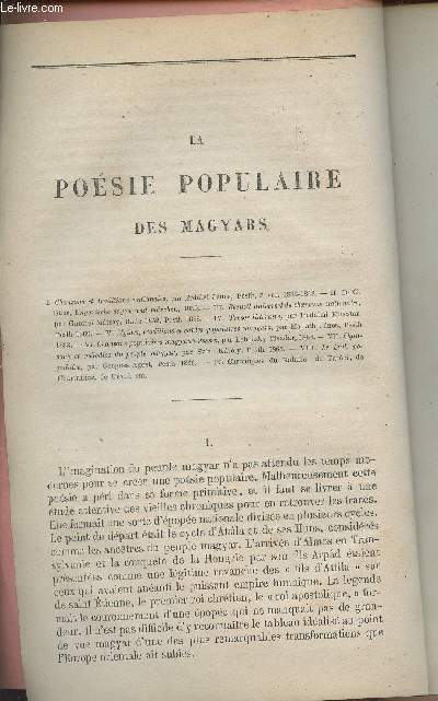 La posie populaire des Magyars - (1 article de la Revue des deux mondes, tome LXXXVIII, 1870)