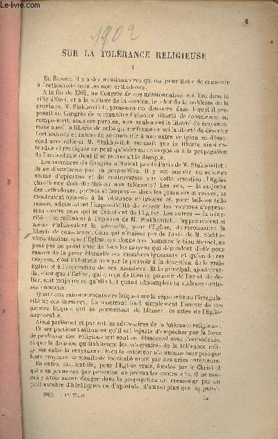 Sur la tolrance religieuse - I - (1 article de La Revue, 1902, 1er mars)