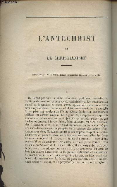 L'antichrist et le christianisme - (1 article de la Revue des deux mondes, tome CVIII, 1873)
