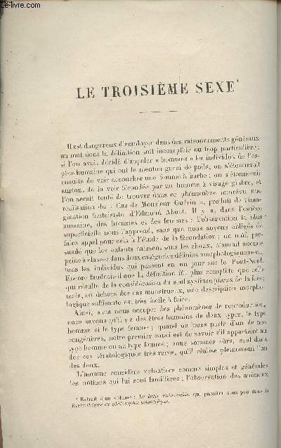 Le troisime sexe - (1 article de la Revue du Mois)