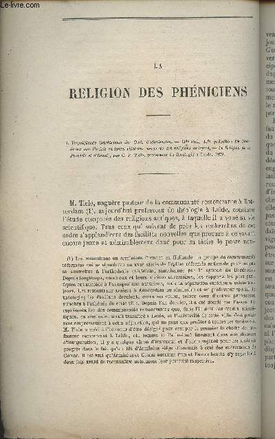 La religion des phniciens - (1 article de la revue des deux mondes, Tome CV, 1873)