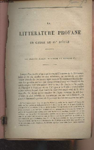 La littrature profane en Gaule au IVe sicle - (1 article de la Revue des deux mondes, tome CV, 1873)