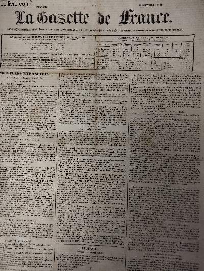 La Gazette de France - Mercredi 12 septembre 1832 - Nouvelles trangres, Angleterre, Londres, 8 septembre - Allemagne, Brunswick, 31 aot, Hanovre, 31 aot - Bavire, Munich, 6 septembre - Suisse, Berne, 6 sept. - Italie, Ancne, 31 aot - France, Paris