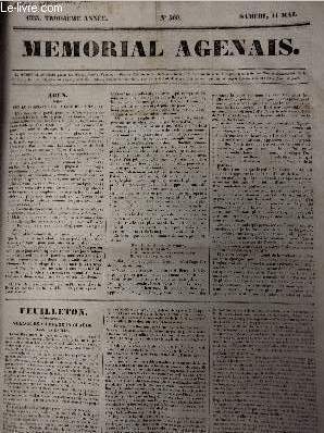 Mmorial Agenais, 3e anne - 1833, n309 - Samedi 11 mai : Agen, sur le programme de la fte du (?) mai - Feuilleton, voyage de l'empereur Claude dans les Gaules - Alger, cdera-t-on Alger  l'Angleterre ? - Paris, 6 et 7 mai 1833 - Correspondance partic
