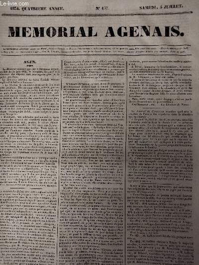 Mmorial Agenais, 4e anne - 1834, n487 - Samedi 5 juillet : Agen - Au rdacteur du Mmorial agenais - Exprience de Mnmotechnie, par M. Albert de Montry - Paris, 1er juillet - Correspondance particulire du mmorial agenais, Paris, 2 juillet 1834 - Nou