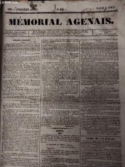 Mmorial Agenais, 5e anne - 1835, n653 - Mardi 4 (?) aot : Affaires d'Espagne - Agen - Paris 30 et 31 juillet - Extrait du discours de M. de Broglie (5 janvier 1833) - Correspondance particulire du mmorial agenais, Paris 17 aot 1835 - Nouvelles div