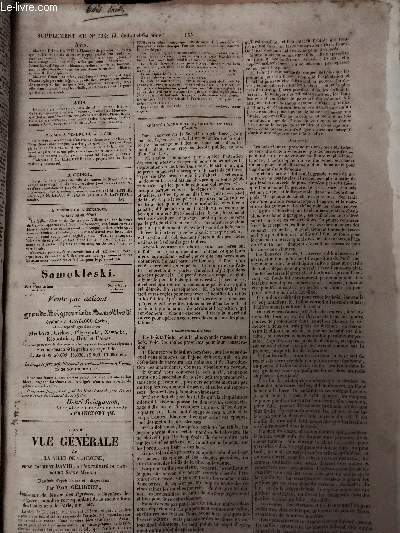 Supplment au n3347 (J. de Lot-et-Garonne) : Avis - A cder - A vendre ou  changer en bloc ou en dtail - Samokleski - Grande vue gnrale de la Ville de Toulouse, prise du Mont David,  l'extrmit du Faubourg Saint-Michel - Socit d'agriculture