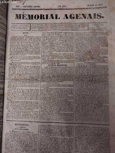 Mmorial Agenais, 7e anne - 1837, n952 - Mardi 30 mai : Agen - Encore M. Bellomayre - Feuilleton, Syntaxe latine - Affaires d'Espagne - Revue du XIXe sicle