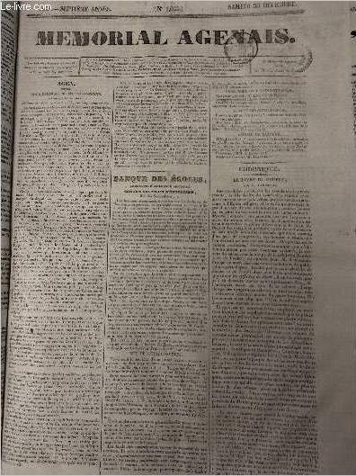 Mmorial Agenais, 7e anne - 1837, n1024 - Samedi 30 dcembre : Agen - Cour d'assises de Lot-et-Garonne - Banque des coles, compagnie d'assurance mutuelle contre les frais d'ducation - Chronique, le livre du peuple, par M. Lamennais - Affaires d'Espagn