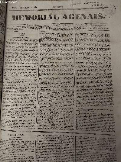 Mmorial Agenais, 8e anne - 1838, n1080 - Jeudi 10 mai - Agen, les enfants trouvs - Feuilleton, le mois de mai - Chronique - Revue des journaux sur la sance du 4 mai 1836 - Epingles - Paris, 5 et 6 mai - Paris, 7 mai - Nouvelles diverses