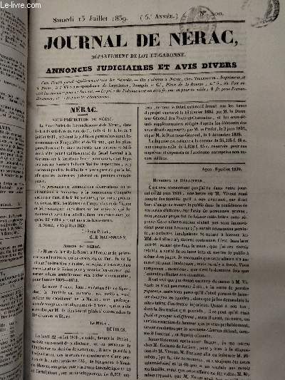 Journal de Nrac, dpartement de Lot-et-Garonne, 5e anne - N200 - Samedi 13 juillet 1839 : Annonces judiciaires et avis divers - Nrac - Sous-prfecture de Nrac - Mairie de Nrac